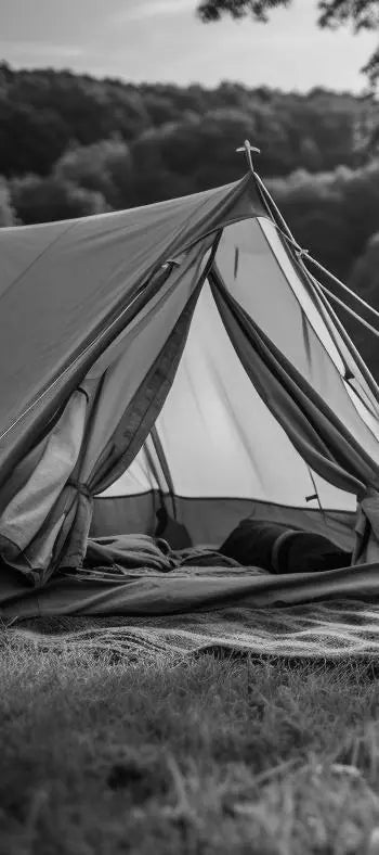 Tent at a campsite representing portable off-grid power use
