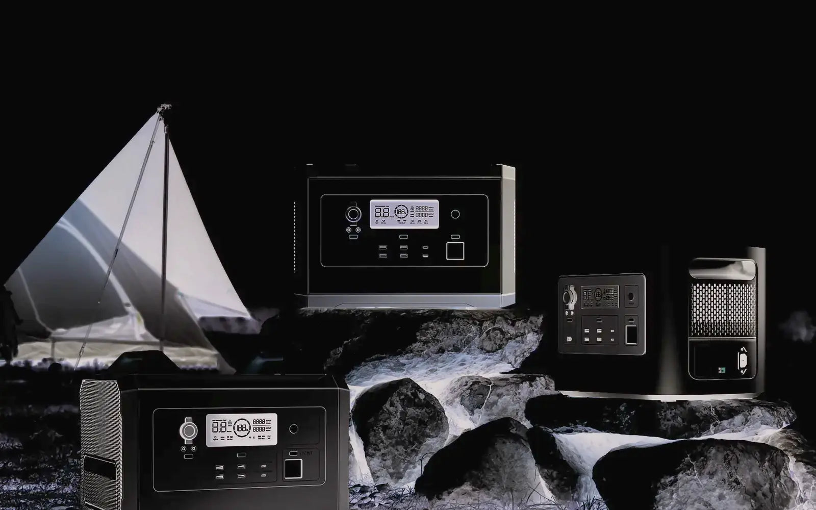 Voltdeer E Series portable power station in a camping setting